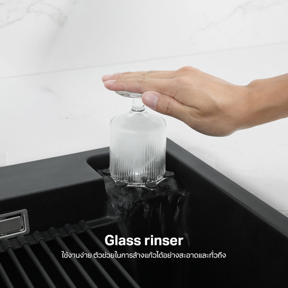 ซิงค์ล้างจานแกรนิตม่ายน้ำตก 1 หลุม หินแกรนิตสังเคราะห์ EVE รุ่น ROMA 750/480 BLACK ขนาด 75 ซม. สีดำ